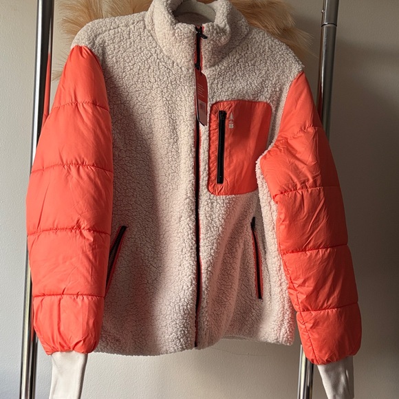 Orange Sherpa Jacket with Black Zipper - Picture 1 of 7